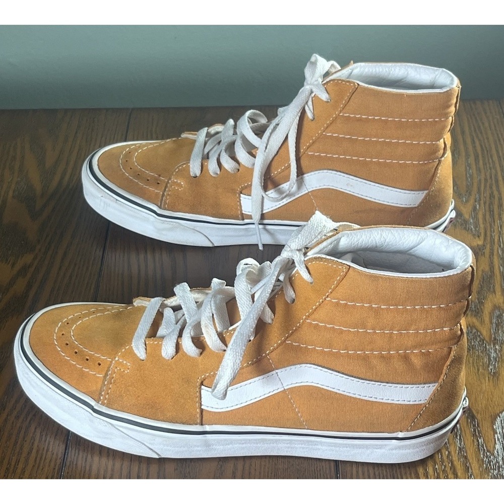Vans Sk8-Hi Shoes Men's Size 8 Womens 9.5 Orange Suede Retro High Skate Sneakers